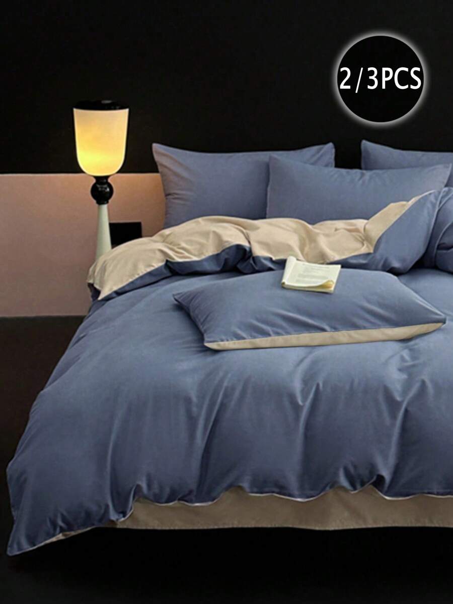 Set de ropa de cama de 2/3 piezas con funda nórdica y 1/2 fundas de almohada de tono bicolor - Juego de ropa de cama moderna de todas las temporadas para el hogar