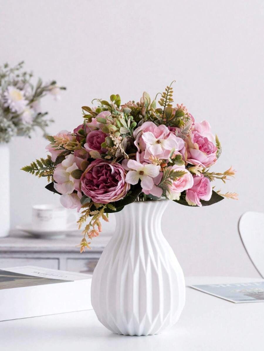 1 pieza Flores artificiales en un florero de plástico para boda, habitación, hogar, hotel, fiesta, evento, Día de San Valentín, Año Nuevo, regalo de cumpleaños o graduación para chicas