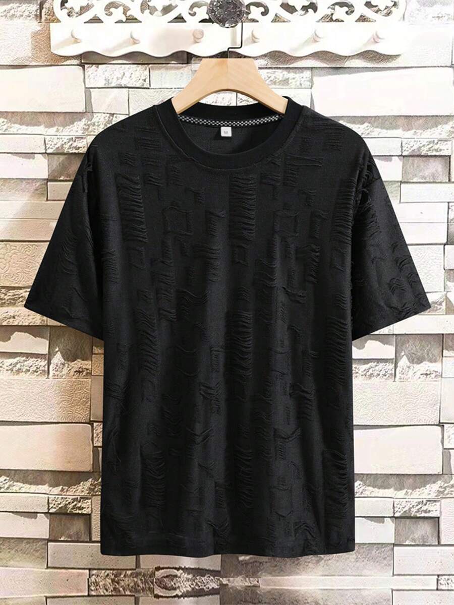 Men's Solid Color Round Neck Short Sleeve Casual Fashion Distressed T-Shirt