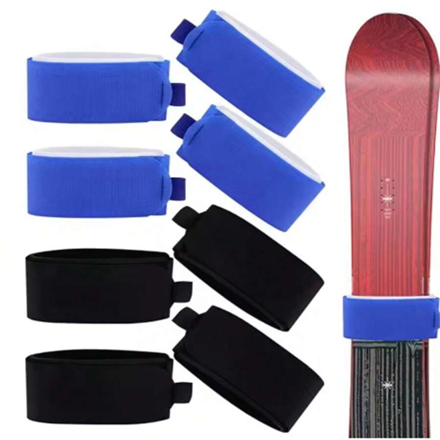 2 set de sangles de ski réglables avec attaches, sangles de fixation pour bâtons de ski pour le rangement, accessoires de ski avec protections, convient pour transporter des cadeaux de sports d'hiver (bleu, rouge et noir)