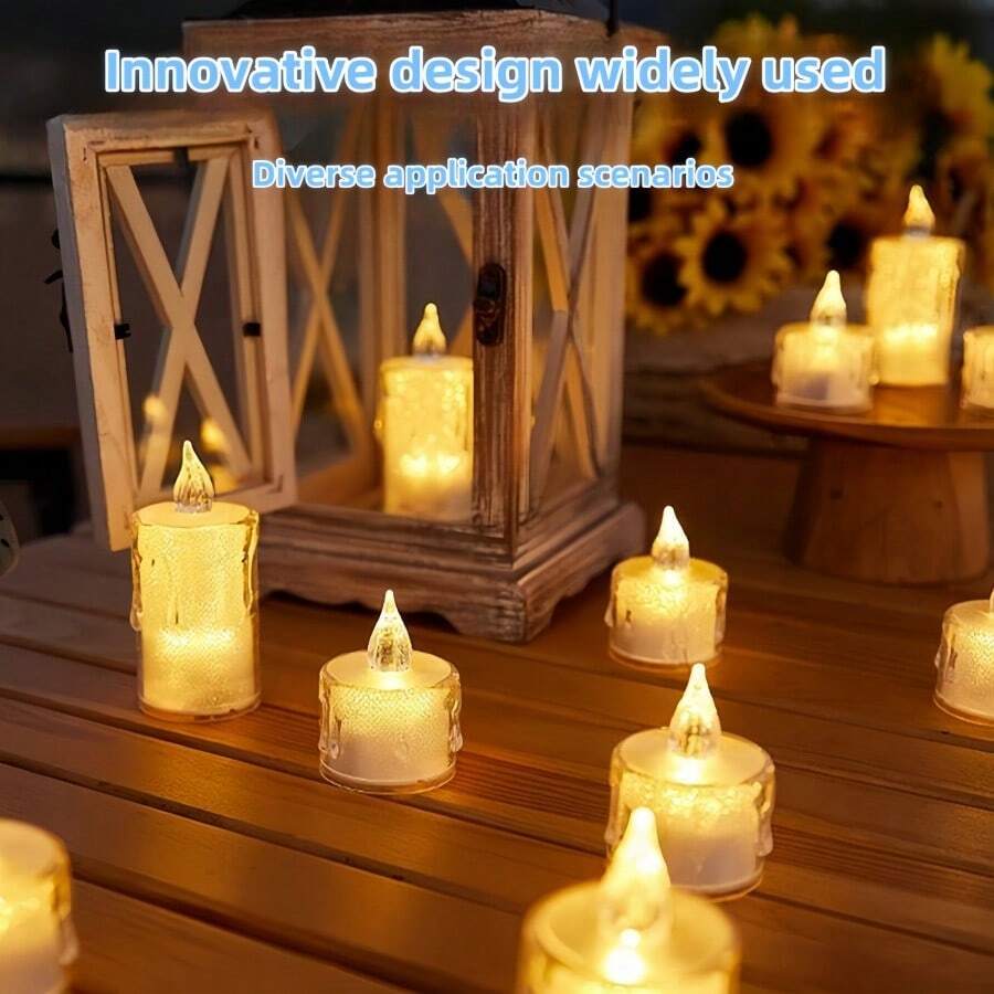 24 Pcs LED Electronic Candles, Crystal Mini Realistic Birthday Decorative Candle Holders, Transparent Dripping Romantic Atmosphere Candles, Tea Lights, Birthdays, Parties, Weddings, Holiday Decorations, Electronic Candle Lights With Batteries, LED Candles, Fake Candles, Candle Lights, Flameless Candles, Gifts, Home Decor