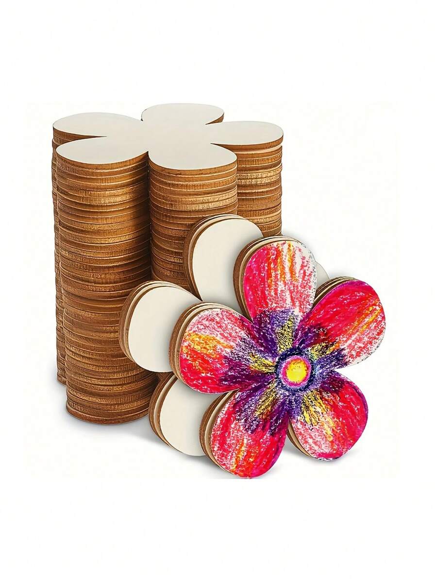 20pcs Wooden Flower Shape Set For DIY Crafts - Perfect For Painting, Coasters & Decorations - Ideal For Holidays LikeBirthday, Mother's Day, Party, Also Suitable For Bedroom Decoration, Living Room Decoration, Home Decoration