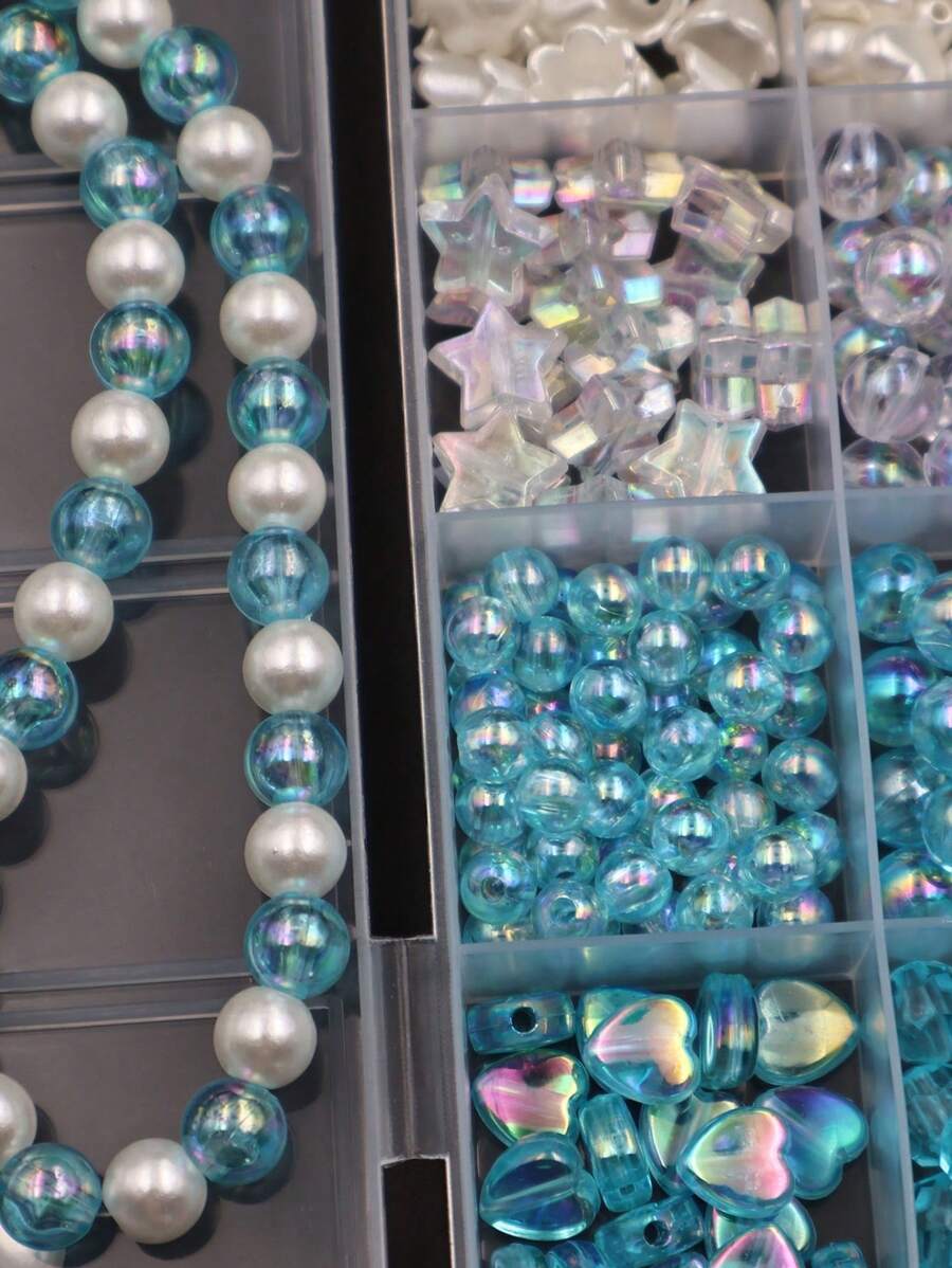 DIY Bracelet Making Kit, Decorative Beads In Blue Ocean Theme, High-End Elegant Bracelet Materials, Various Shaped Beads For Custom DIY, Includes Scissors And String, Boxed And Dust-Proof For Easy Storage,Back To School,School Supplies