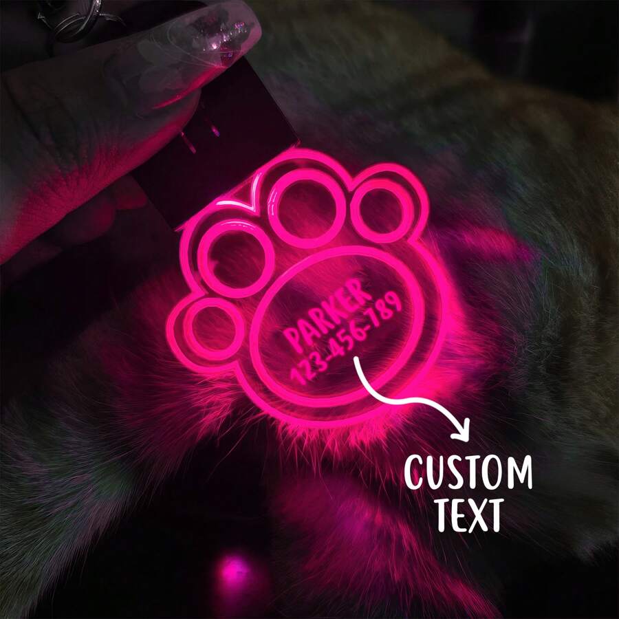 1PC Light Up Dog Paw Tag - Color Changing - Stocking Stuffer - LED Bone Tag - Acrylic Name Tag