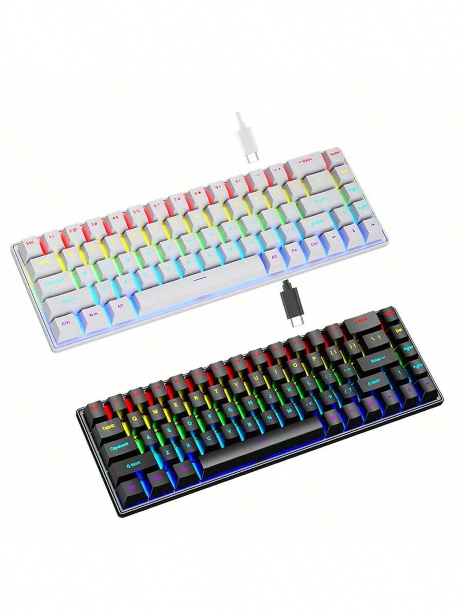 Clavier mécanique filaire K68 avec 10 types d'éclairage coloré, compatible pour le jeu et le bureau avec les systèmes Microsoft Windows et Apple iOS