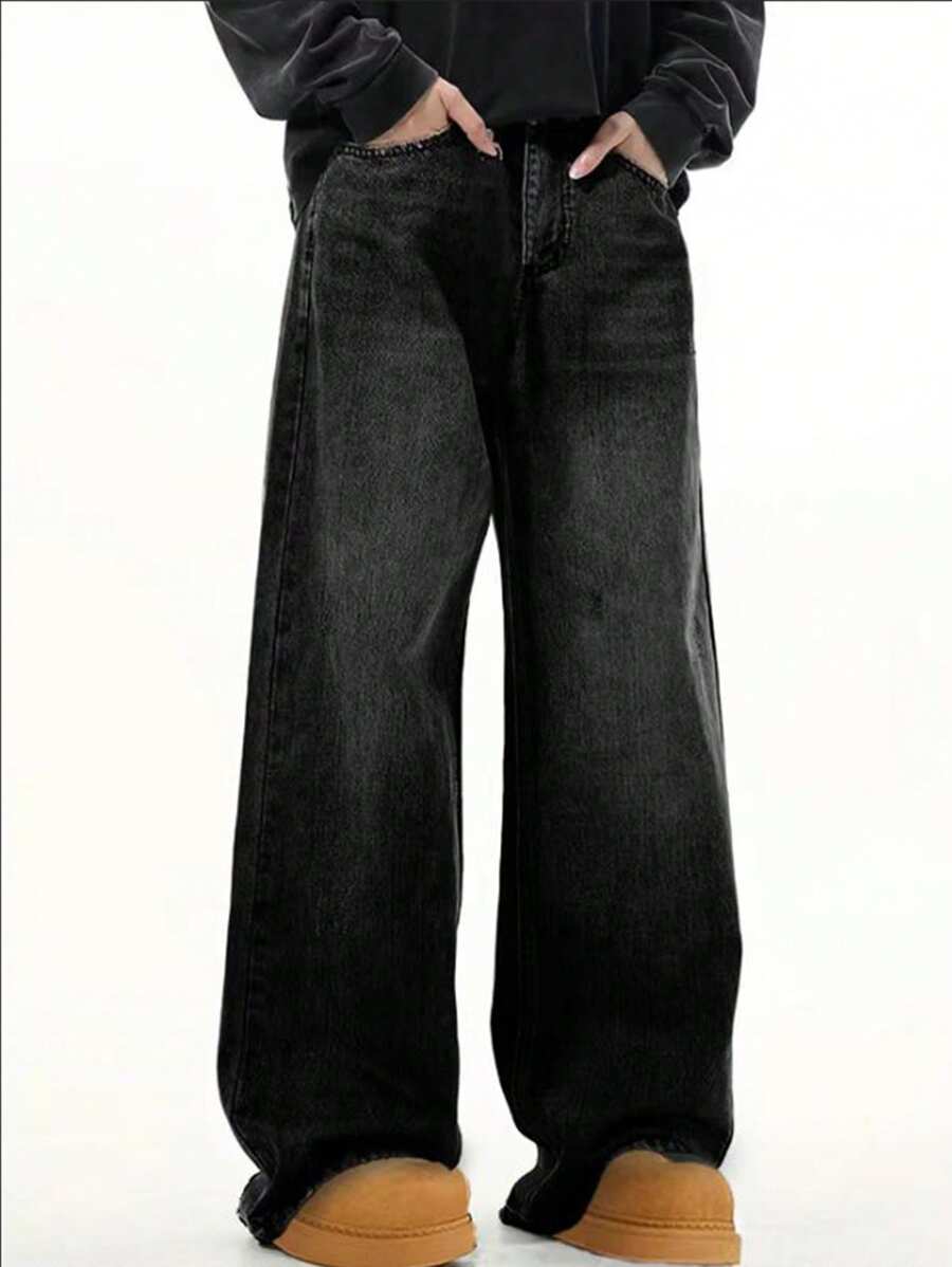 Teen Boys' Loose Relaxed Fit Pocketed Wide Leg Casual Jeans