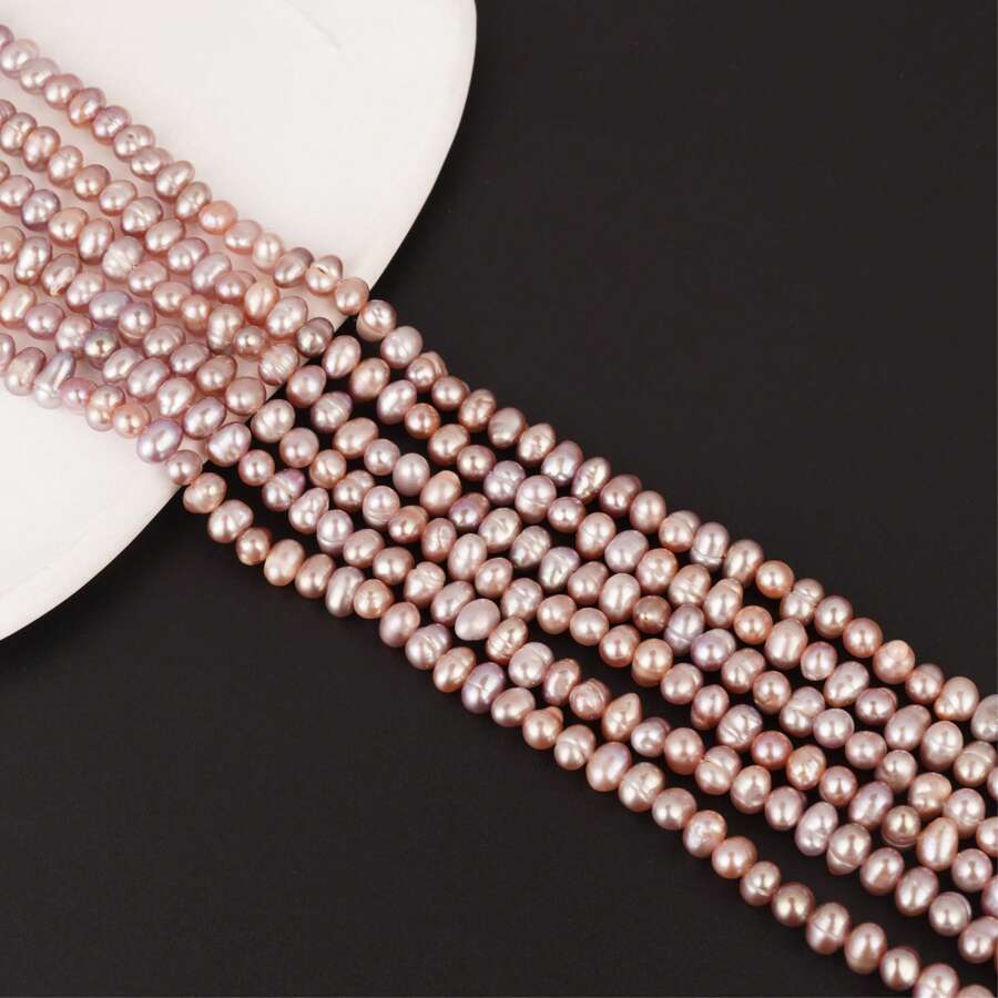 1 brin de 20 cm/7,87 pouces 0,4-0,5 cm/0,16-0,2 pouces de perles de culture d'eau douce violettes à trous complets, pour la fabrication de bijoux artisanaux DIY