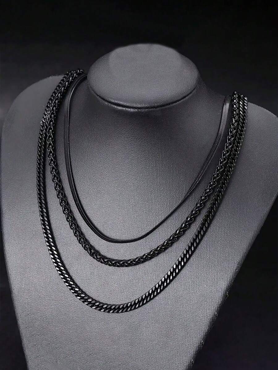 3 Stücke/Set Herrenkette aus Edelstahl, Schlüsselbein-Kette, Twist-Halskette, Accessoires für den täglichen Gebrauch