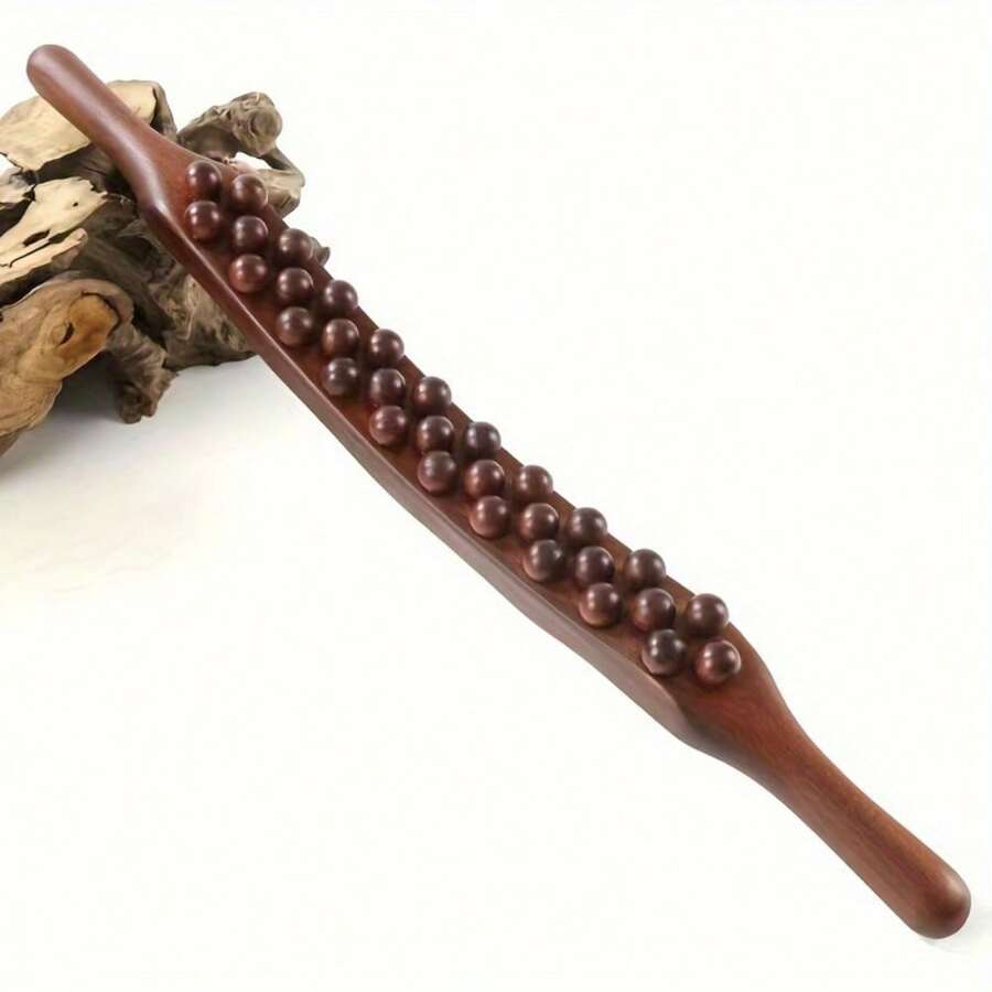 High-Quality 35-Bead Triple Row Massage Stick - Dual-Row Full Body Meridian Roller, Wooden Gua Tool For Deep Tissue, Muscle Tool | Sleek Massage Stick | Smooth Wooden Texture, Massage Tools