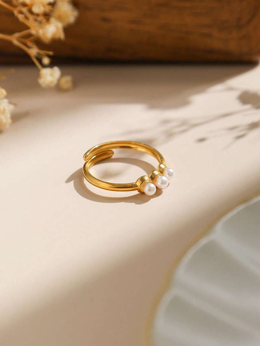 1 pièce Bague ajustable de style baroque élégant avec design de faux perles, bague minimaliste pour femme, convient pour un port quotidien et comme cadeau de vacances