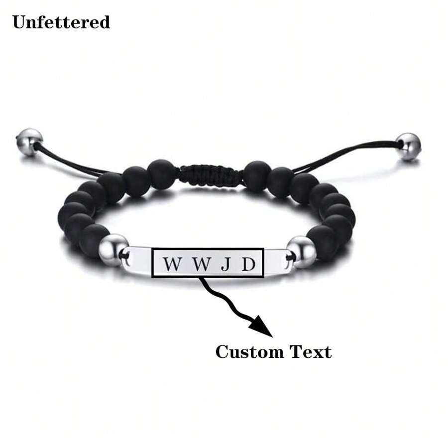 Black Frosted Steel Brand Bracelet, Customized Bracelet, Adjustable Braided Bracelet, Stainless Steel Engraved Letters