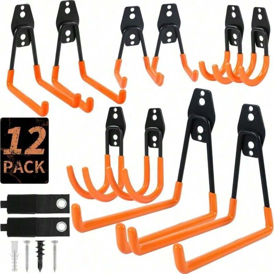 Assorted Garage Hooks Bundle, Steel Heavy Duty Garage Storage Hook With Anti-Slip Coating For Organization. Anchors And Screw Included For Wall Mount-YYL