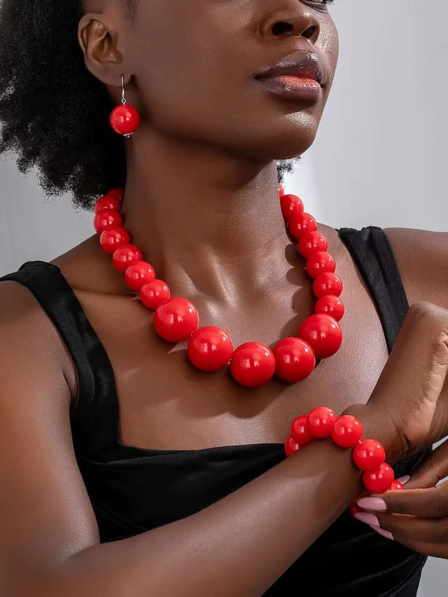 Set de 4 piezas de joyería bohemia hecha a mano con collar, pulsera, pendientes de cuentas redondas, set de joyas para mujer, regalos para uso diario y de vacaciones