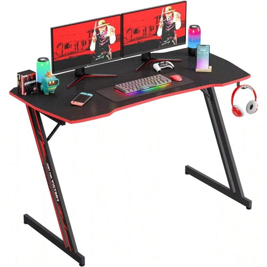 47-Inch Modern Z-Shaped Computer Desk For Home Office With Convenient Headphone Hook - Stylish And Functional Workstation
