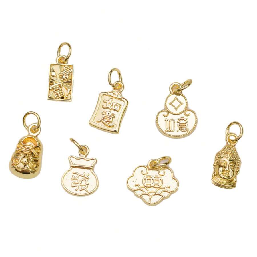 Colgante con carácter de 'Fu' con baño de oro de 14k para hacer joyas DIY, accesorio para brazaletes o collares