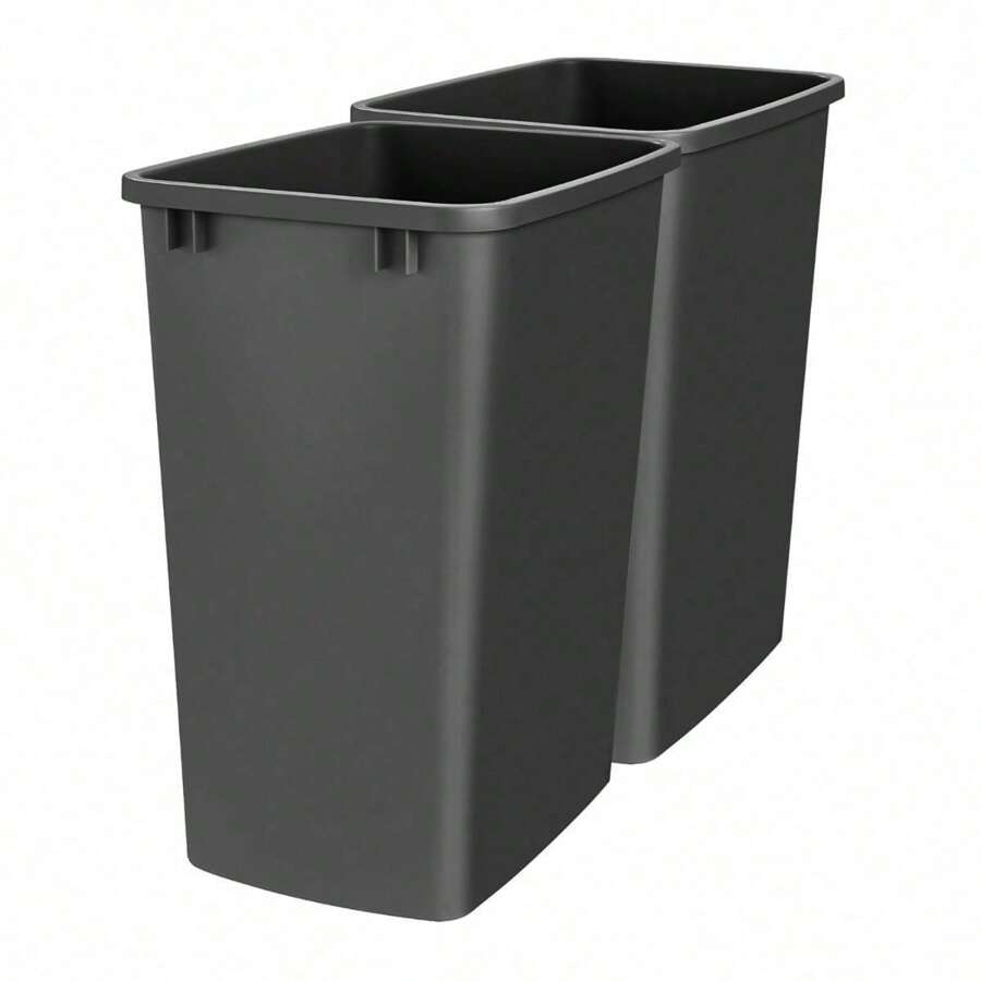 Durable Plastic Replacement 35 Quart Capacity Waste Bin Recycle Bin Garbage Container For Kitchen Cabinet Drawer Pullouts, Black, 2-Pack, RV-35-18-2