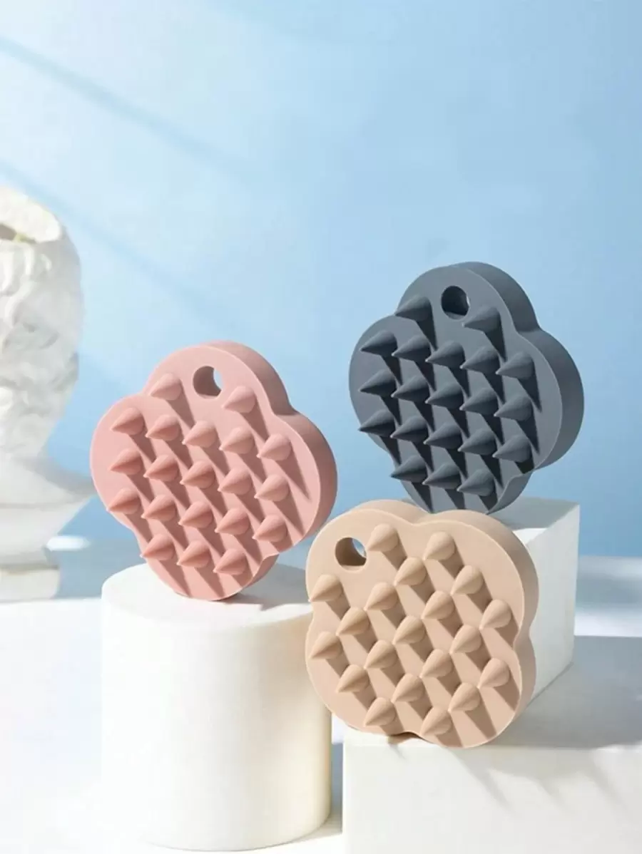 1pc Shampoo Massage Brush Silicone Hair Comb In The Shape Of Clover, Used For Scalp Cleaning And Massage, Wet/Dry Use, Solid Color, Portable Massage Tool For Travel