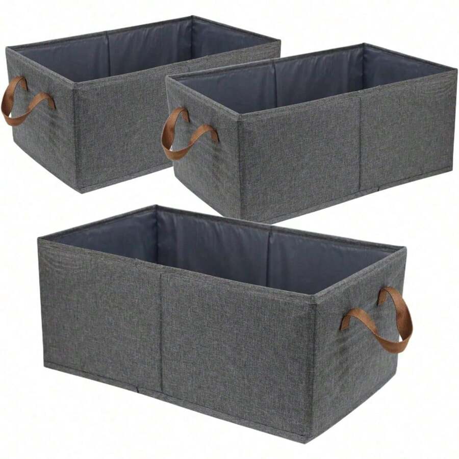 Pack Of 3 Large Capacity Storage Bins Closet Organizer System, Sturdy Foldable Storage Boxes For Organizing Clothing, Sheets, Toys, Books - Shelf Organizer Shelves Basket Storage Bin