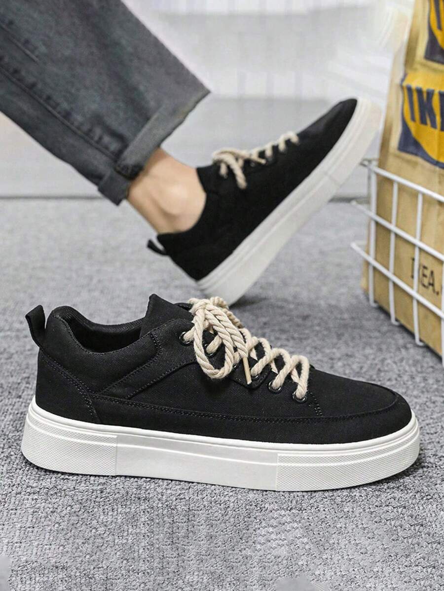 Chaussures en maille respirante tricotées pour hommes style printemps/été casual, Baskets sport mode casual pour hommes, Chaussures basses en canevas pour hommes, Chaussures plates polyvalentes antidérapantes et durables pour étudiants, Chaussures noires tout-aller pour hommes