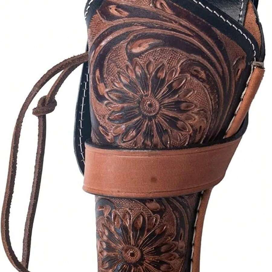 Full Grain Buff Leather Western Gun Holster Cross Draw Holster 22 .38/357 .44/45 Handtooled Cowboy Cal Revolver Gun Western Holster Fit 4" To 6" Revolver Holster