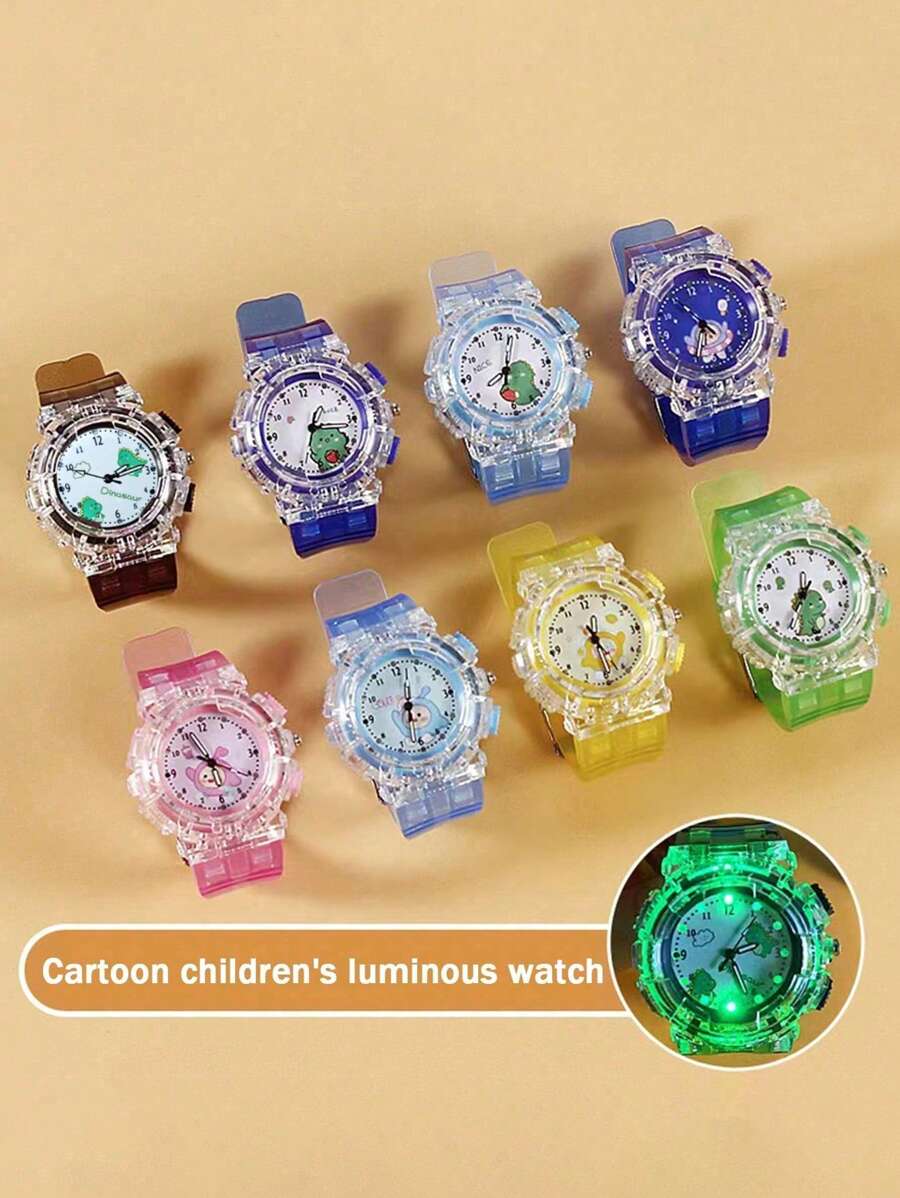 Relógio de criança Relógio Fluorescente Bonito com Dinossauro de Desenho Animado Relógio Eletrônico para Crianças Meninos e Meninas Transparentes e Brilhantes Estilo Minimalista de Moda Casual da Academia Relógio de Quartzo 1 Peça