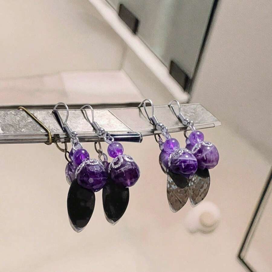 Zhenwei xina 1 Pair Of Summer Limited Edition Women's Natural Amethyst Purple Allure Faceted & Smooth Dangle Earrings - Perfect For Moms And Best Friends, Ideal Party Gift