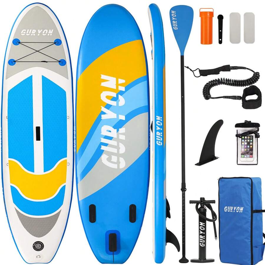 Inflatable Stand Up Paddle Board, Ultra-Light Board With Carry Backpack, Leash, Adjustable Paddle, Repair Kit, Hand Pump & Waterproof Phone Case For Adults (305 * 76 * 15cm)