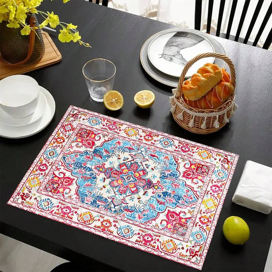 1 pieza/4 piezas/6 piezas Manteles individuales y manteles de lino estampado, decoración del hogar apta para comedor, fiesta, restaurante, hogar, multifuncional, de moda, primavera/verano