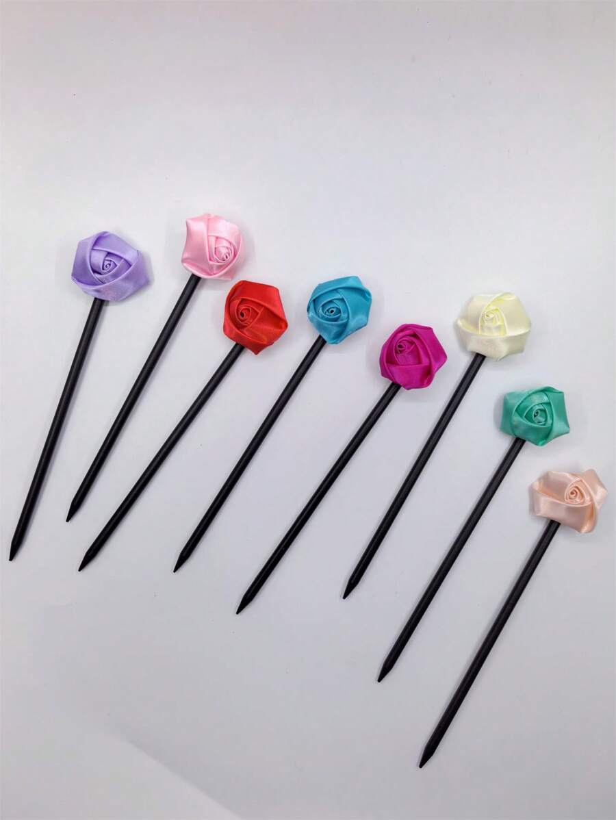 8pcs Flower Print Elegant Wooden Hair Clip, Versatile Rose Decor Hair Accessories For Women, Fashion & Simple, Suitable For Parties, Holidays, Gifts