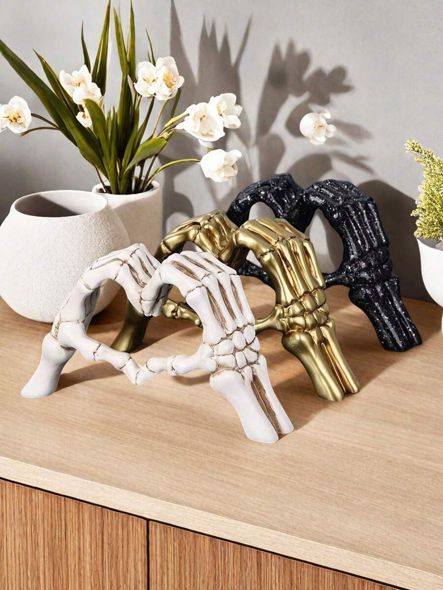 1 pièce Statuette de geste de la main pour bureau, ornements d'amour, statue de crâne de couple, décoration de mariage et de maison créative pour le bureau, figurines en forme de cœur pour étagère de salon, table de café, centre-pièce, convient pour la décoration de la maison, de la chambre, du bureau et des étudiants, le meilleur cadeau de Noël, cadeau de la Saint-Valentin en hiver