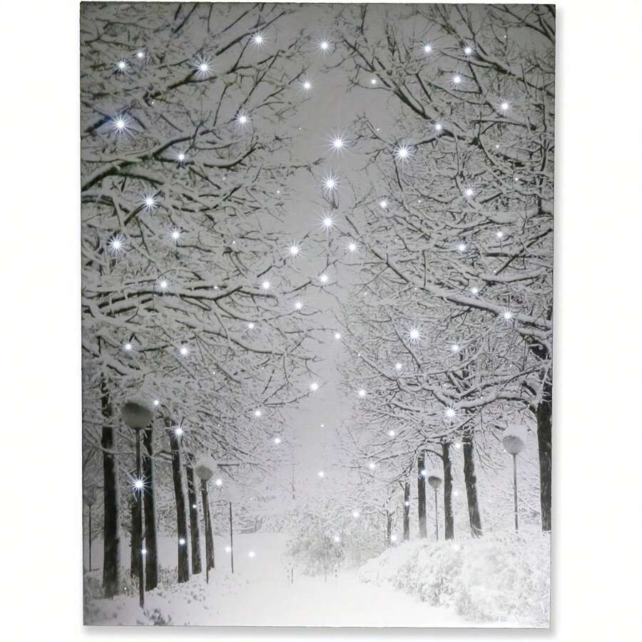 1 Pc Canvas Painting, Snow Winter, Lights, Trails , Wooden Framed Art,High Quality ,Ickness 2.25cm/1inch Wall Art Prints Poster Direct Hanging Decor For Home Gifts,Living Room, Bathroom, Bedroom, Kitchen,Bar,Office