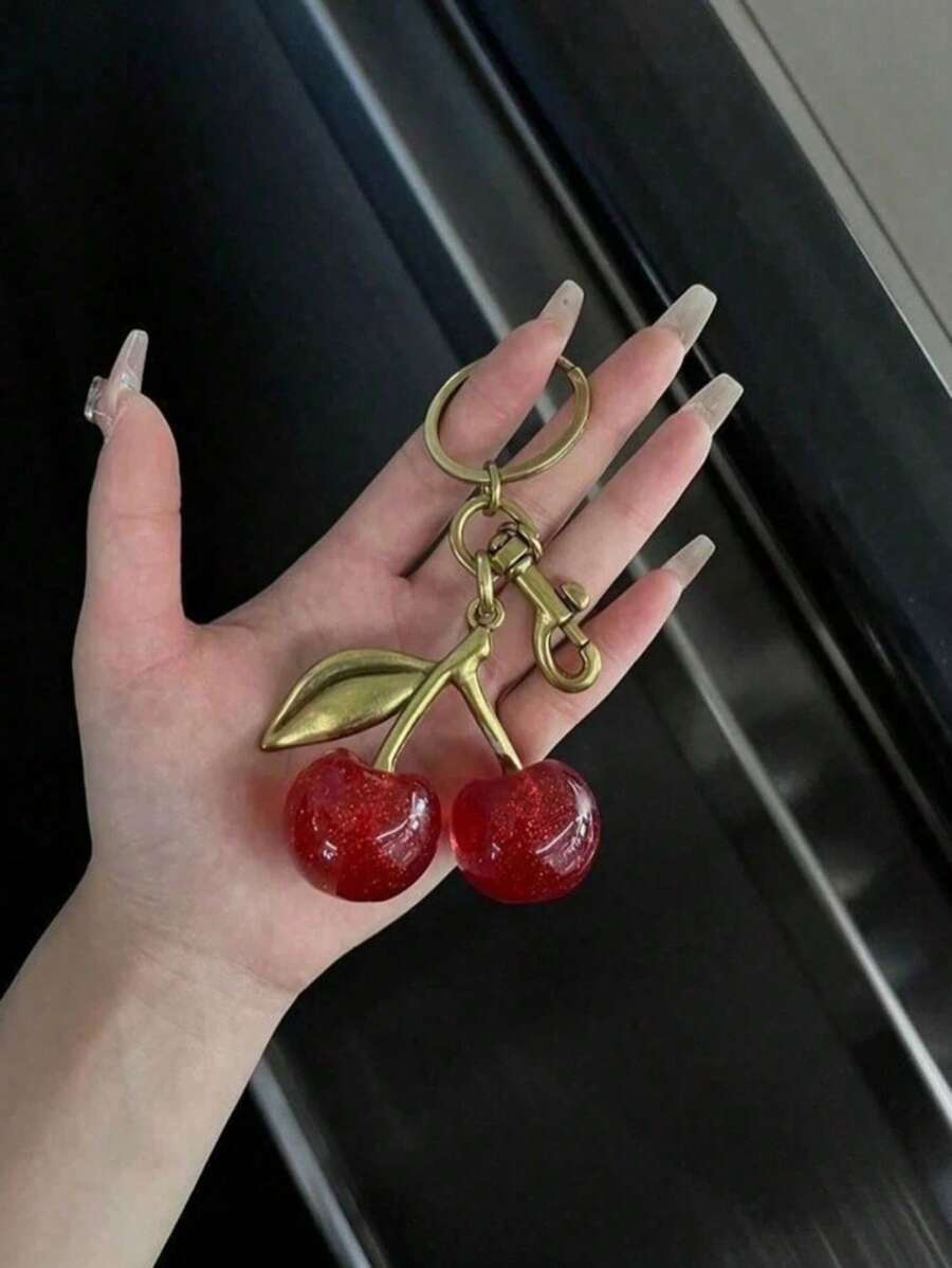 1 beau porte-clés pendentif de sac en forme de cerise, porte-clés de sac pendentif cerise, accessoire de mode élégant pour les clés de voiture