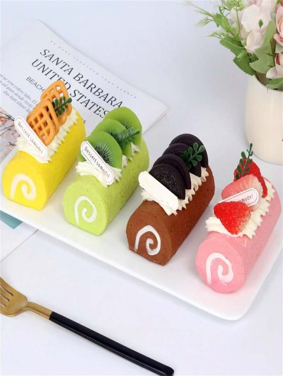 1 Stück modischer realistischer Fruchtkuchen Handtuchrolle Schweizer Rolle Modell Fotografie Requisite Dekor Kühlschrankmagnet, perfektes Geburtstagsgeschenk
