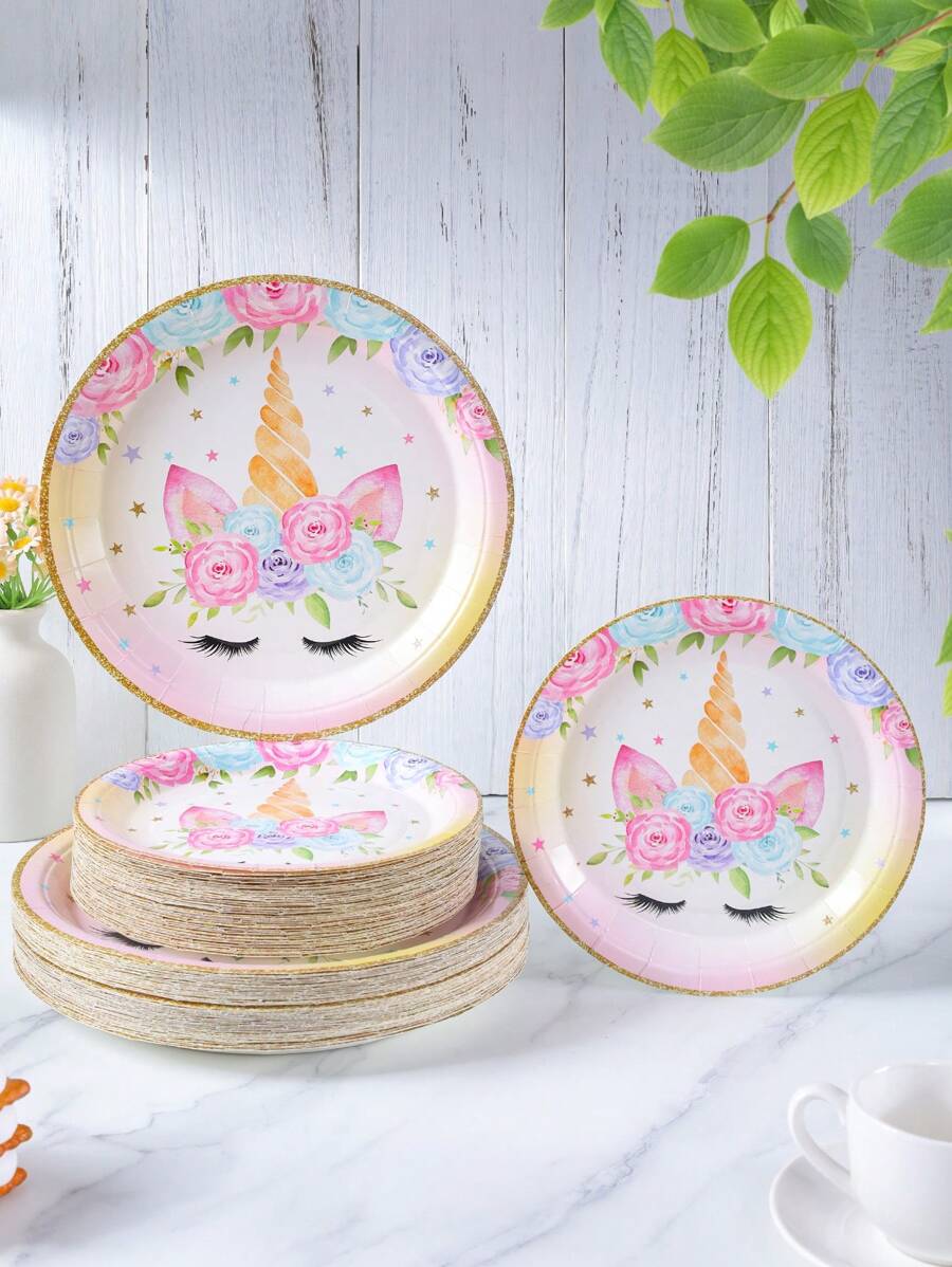 7/9 Inch Gold Rim Unicorn Disposable Paper Plates, Party Supplies, Party Decorations, Disposable Party, Birthday Party, Celebration Event Decor Gift