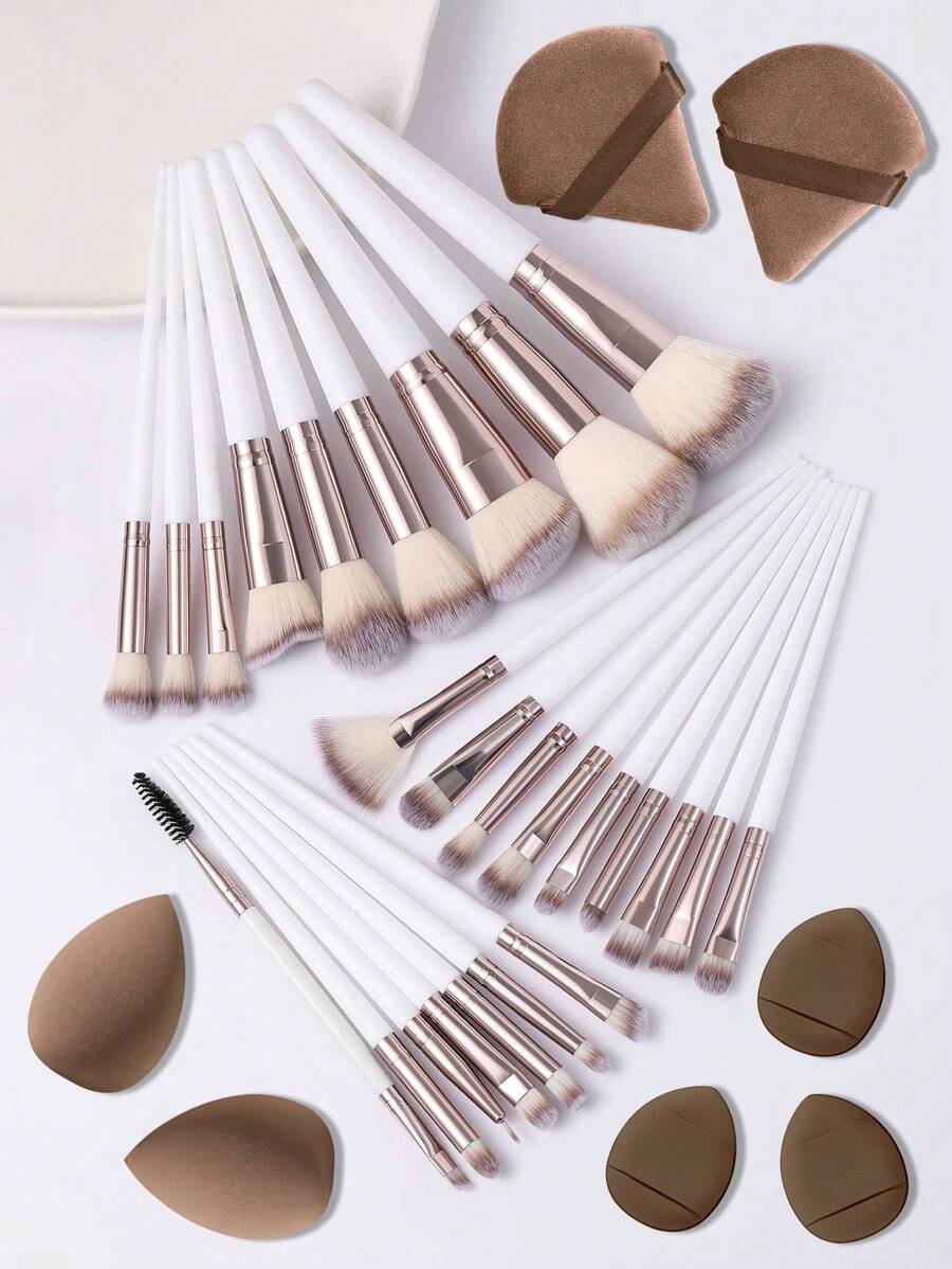 32PCS All-In-One Make-up Geschenkset | 25 stuks Make-up Kwasten + 7 stuks Make-upsponsjes & Puffs. Klaar voor op reis | Perfecte Cosmetische Kit Voor Haar | Verjaardag/Valentijnsdag Cadeau.9/25/32PCS