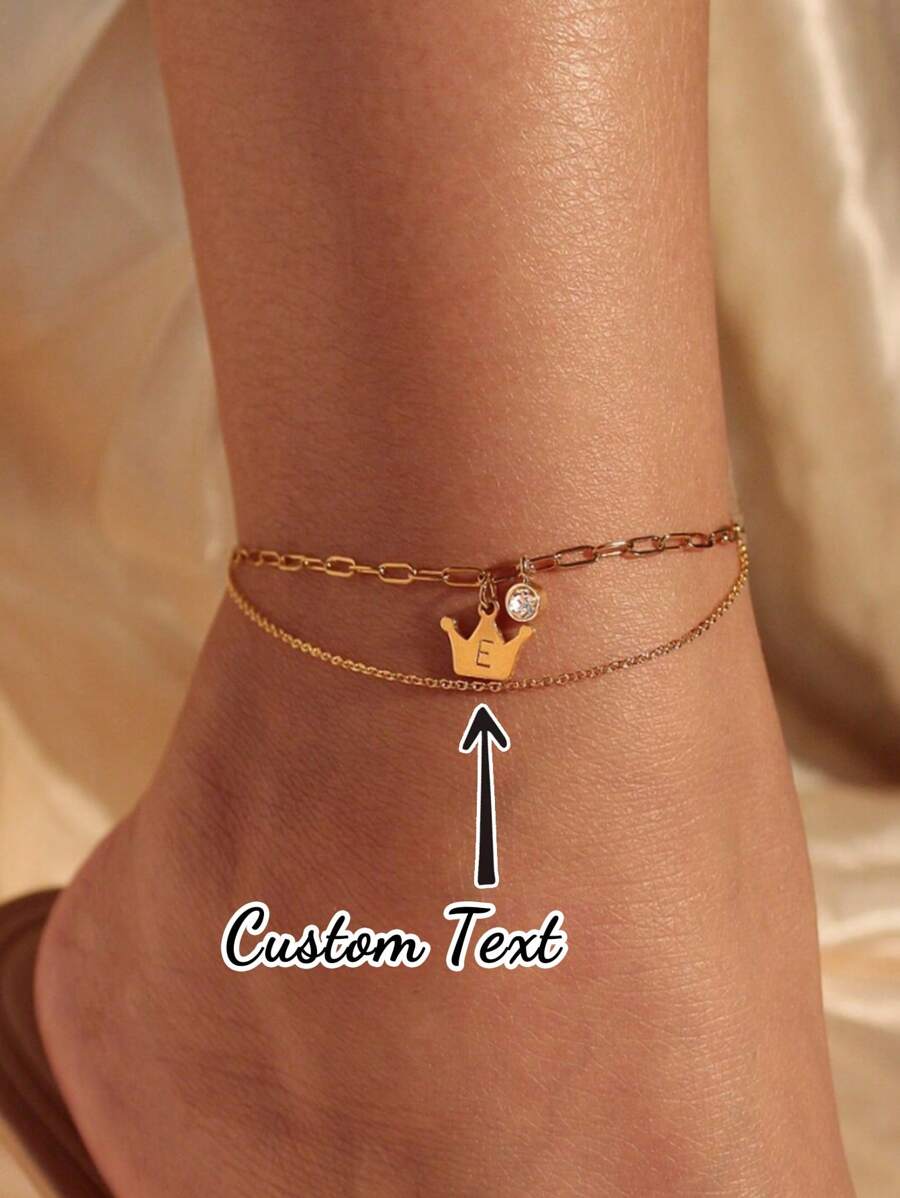 1pc Crown Design Layered Anklet, Best Gift For Her On Valentine's Day, Fashion Anklet, Birthday, Mother's Day, Thanksgiving, Easter Gift