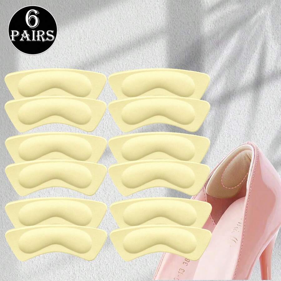 6 Pairs Beige High Heel Insole Sponge Anti-Chafing Pads, Thickened Half Insole Cushions For Shoe Heels