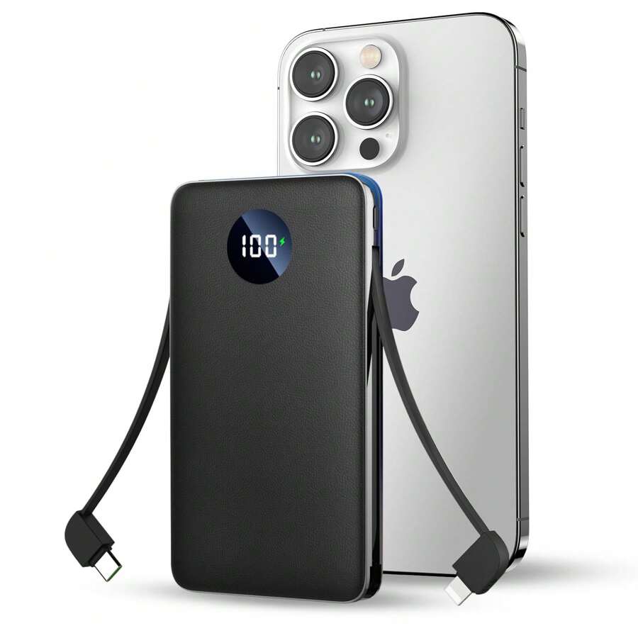 Cargador portátil de 12000mAh, batería externa, ultradelgado y pequeño power bank con cables integrados, carga rápida de 22.5W USB-C, pantalla LCD, cargador de embrague para iPhone, teléfonos Android. Regalo para madre, familia, amigos, cumpleaños, primavera, Pascua. Adecuado para uso al aire libre, compras, viajes, suministro de energía portátil, indicador de nivel de batería.