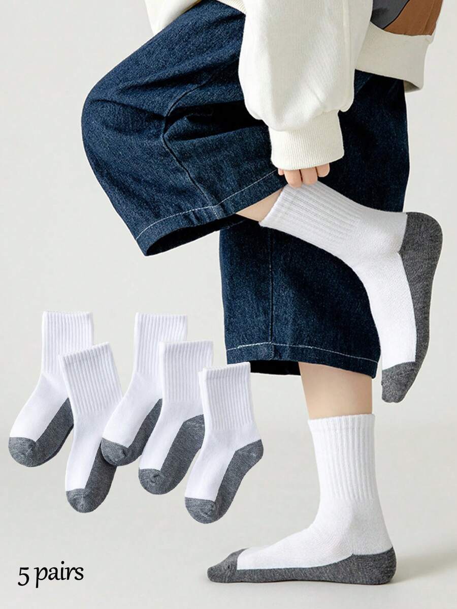 5 Pares de Calcetines de Estilo Deportivo Clásico para Niños y Niñas de 1-16 Años, Primavera, Verano, Otoño, Invierno, Calcetines de Cuello Redondo, Fáciles de Limpiar