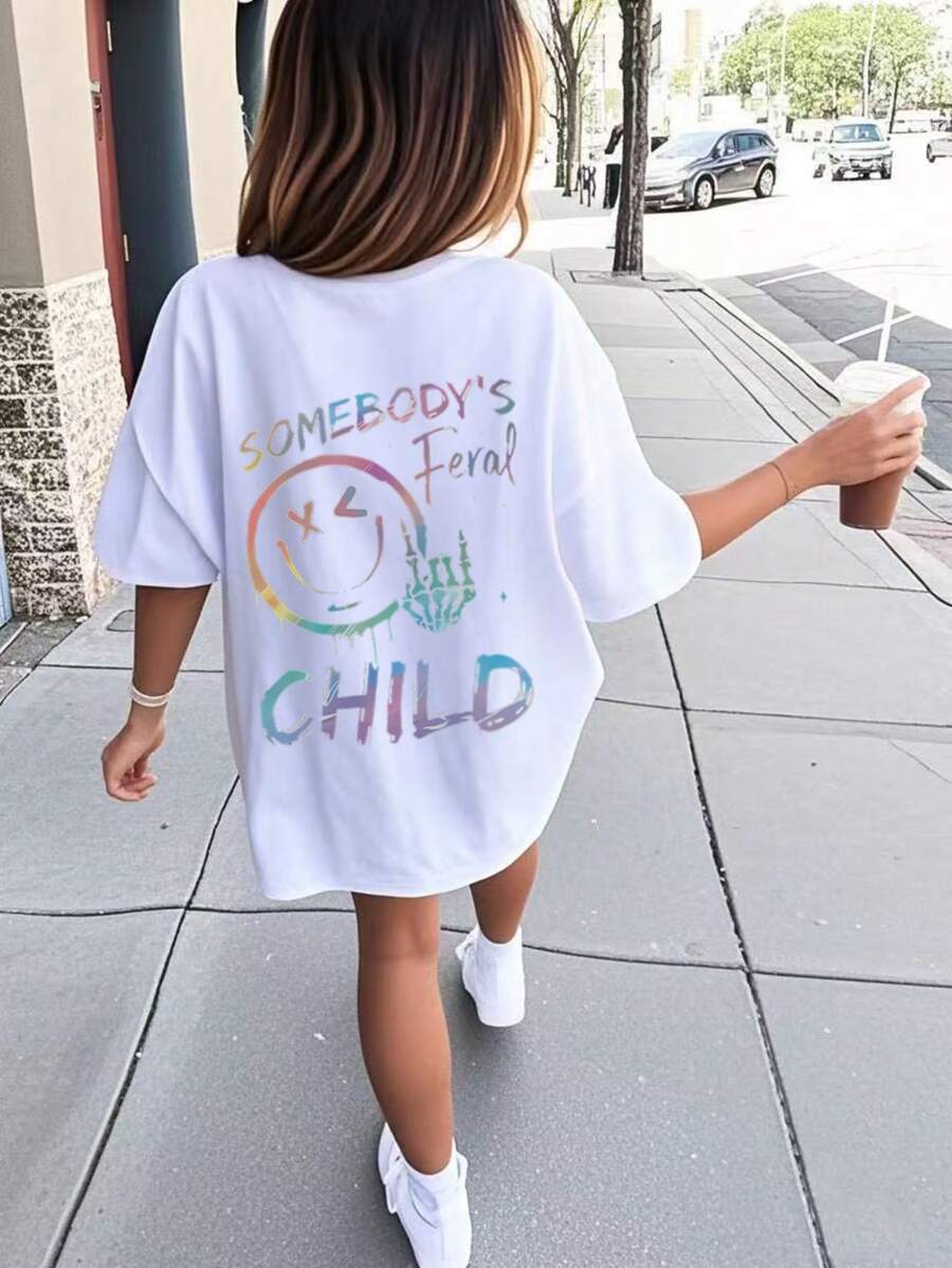 Tween Girls' Casual Graphic Print Round Neck Short Sleeve T-Shirt, Summer Top