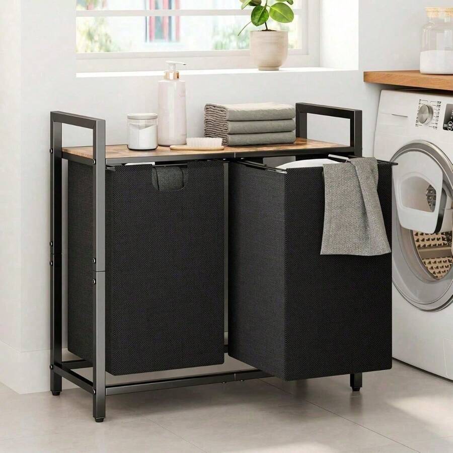 Organizador de cesto de ropa, cesto de ropa sucia con estante y 2 bolsas extraíbles, organizador de cesto de ropa sucia para lavandería, baño y dormitorio, 2 X 11.8 galones (44.5 L)