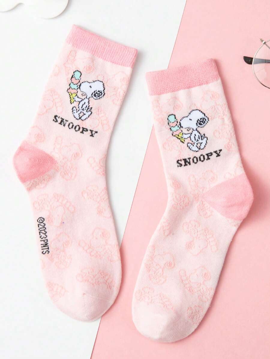1 par de calcetines medianos y cortos unisex con diseño de dibujos animados de Snoopy, calcetines novedosos y divertidos para hombres y mujeres, adecuados para verano