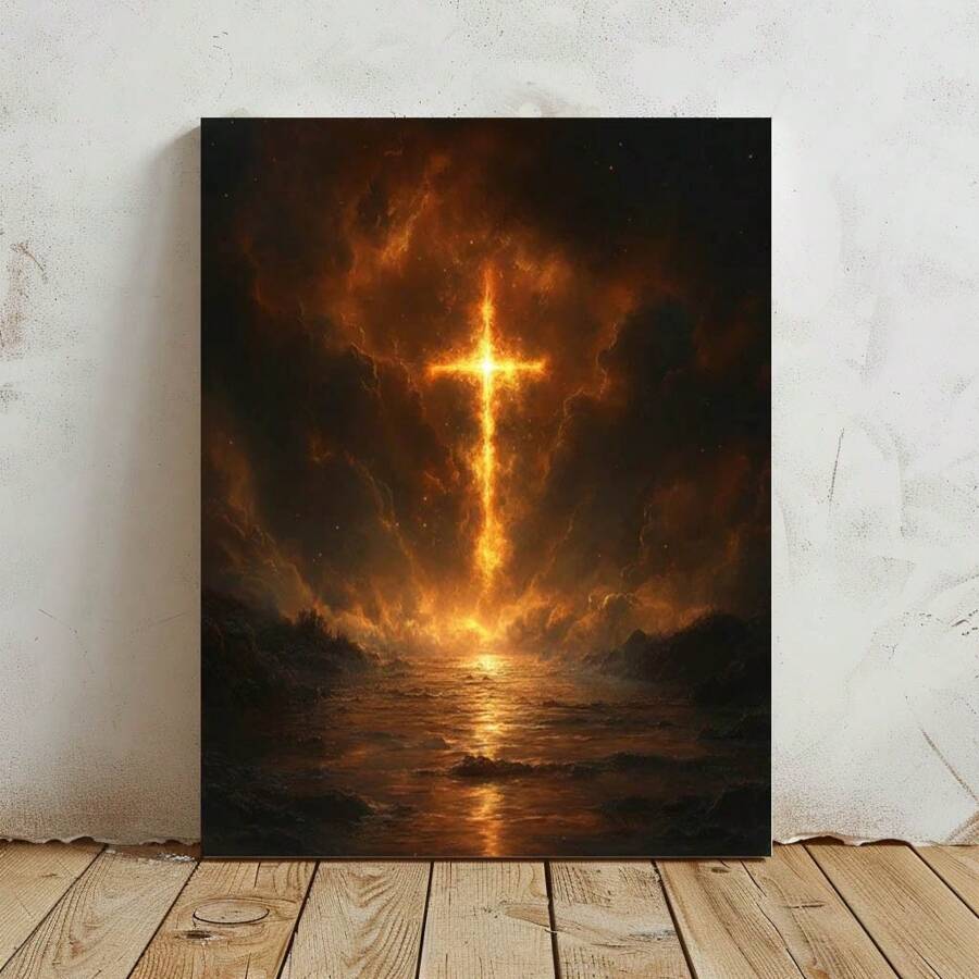 Jesus Cross Framed Waterproof Canvas Painting Ready To Hang For Living Room Bedroom Office Christian Canvas Wall Painting