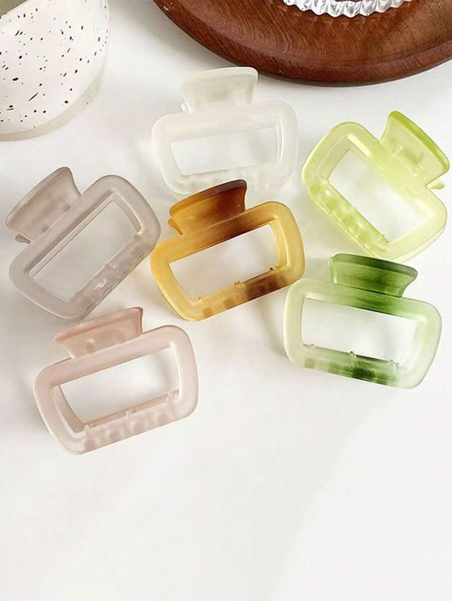 6pcs Matte Solid Color Plastic Square Hair Claw Clips, Elegant And Sweet Style Useful For Everyday, Casual, Holiday And Party