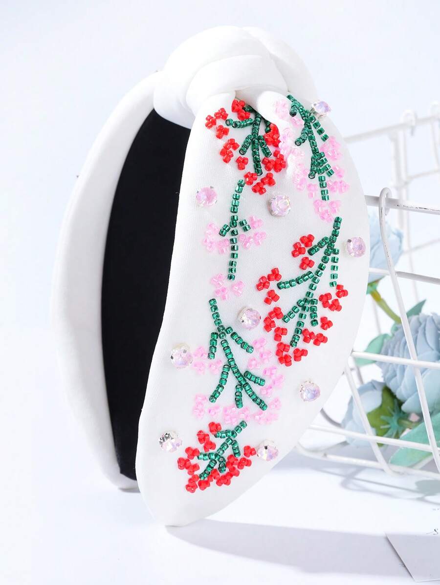 1pc Spring/Summer Floral Print Casual Rhinestone Decor Hair Hoop Headband