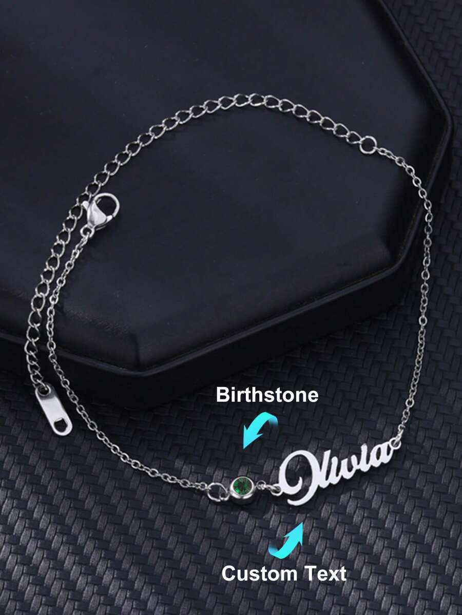 Custom Birthstone Name Anklet, Personalized Name Ankle Bracelet With Birthstone, Summer Beach Leg Chain Stainless Steel Customized Jewery For Women, Perfect Gifts For Birthday, Wedding, Anniversary, Vacation, Party