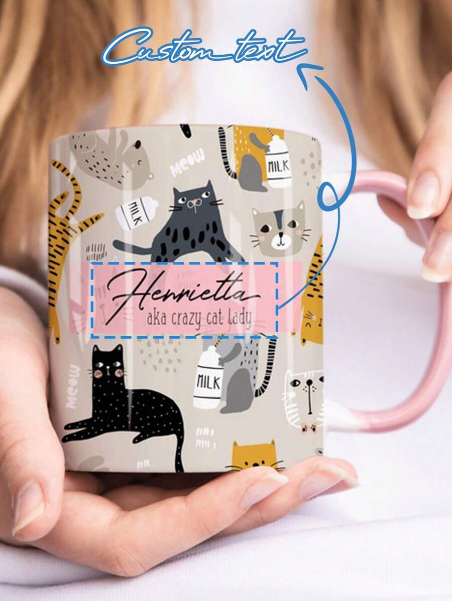 One Piece Personalized Custom Pink Coffee Mug, Personalized Name Cat Mug, Personalized Mug, Cat Lover Gift For Her, Cat Mom Daughter Birthday Gift, Gift For Family, Friends, Mother's Day Gift, Easter Gift, Halloween Gift, Christmas Gift