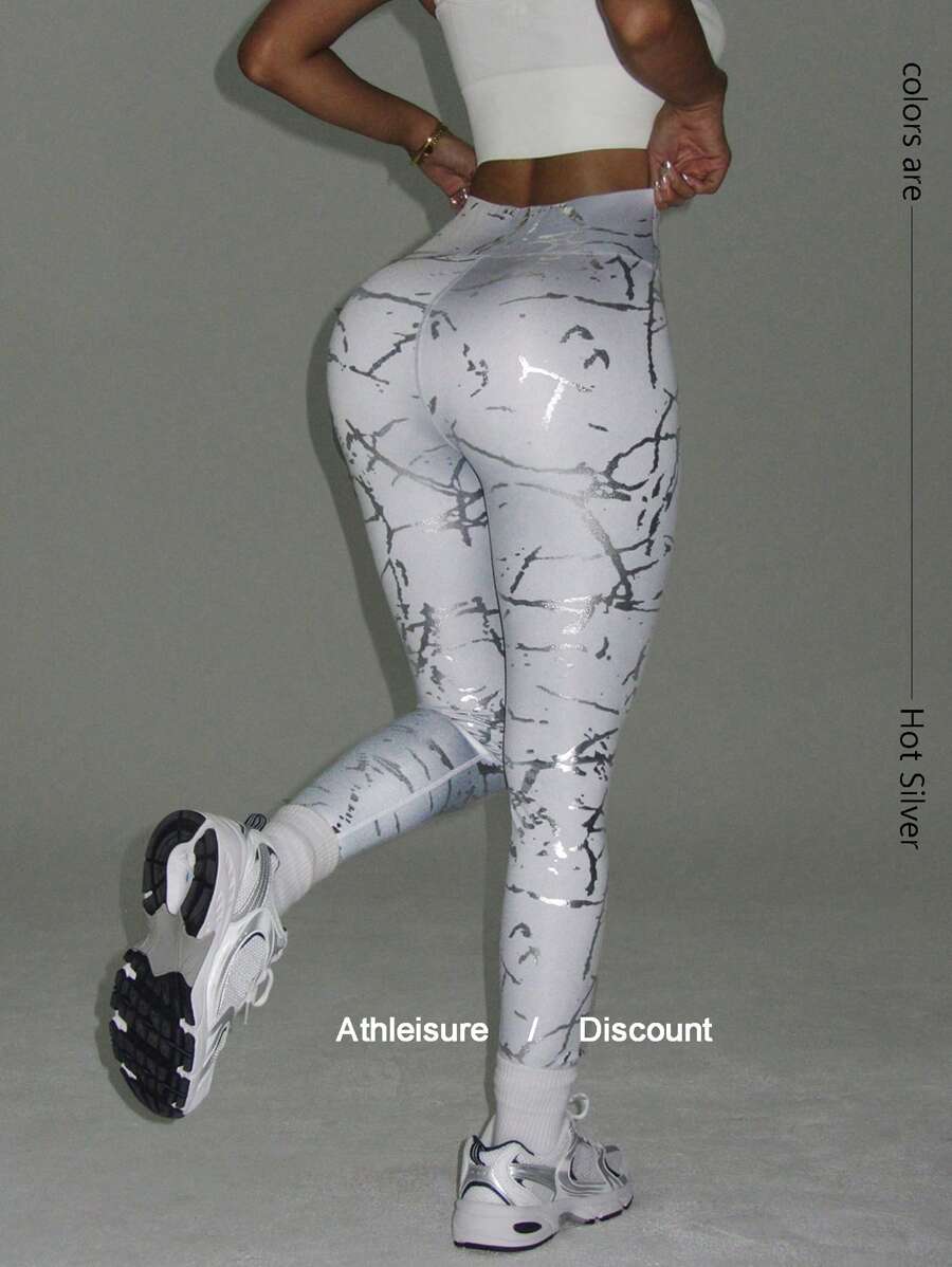 High-Waisted Tummy Control With Booty-Lifting Seams, Artistic Foil Print For Gym & Streetwear,Waist-Cinching & Butt-Lifting | Fashion-Forward Metallic Leggings You Can Wear Anywhere,Anatomical Booty-Lift Seams,Metallic Foil Craftsmanship,High-Waisted Compression,Age-Defying,Seamless Transition From Studio To Street,Women's Metallic Yoga Pants