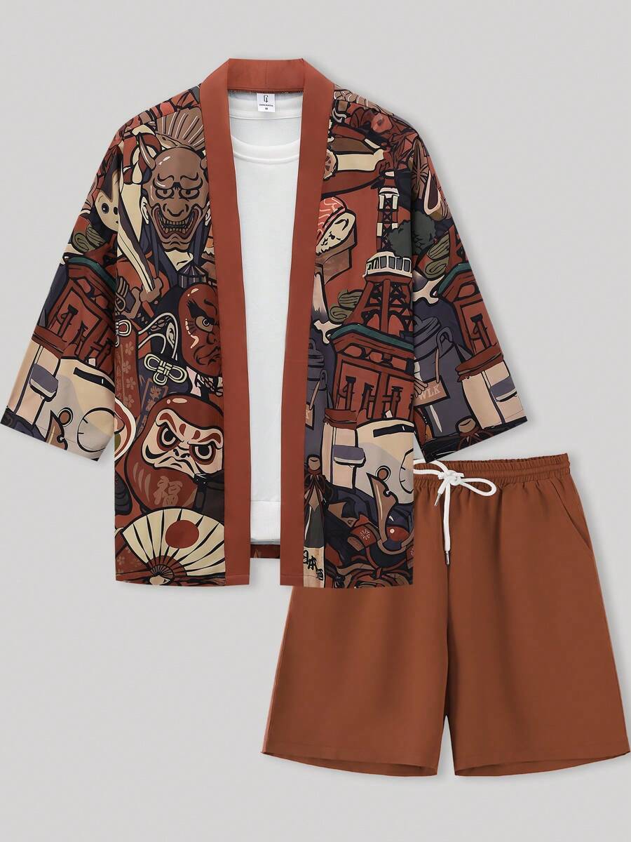 Men's Autumn Daruma, Lucky Cat, Hannya Tengu, Takoyaki Japanese Kimono Jacket Suit