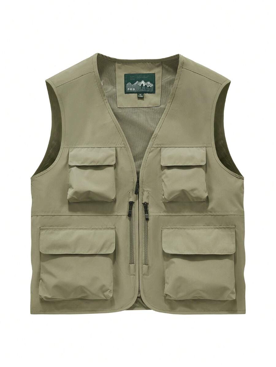 MM-7881 2024 neue einfarbige lässige Weste für Herren, Outdoor-Wanderjacke mit Mehrfachtaschen für Herren, schlichte leichte Herrenjacke